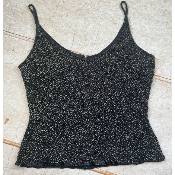 Chaudry Beaded Camisole Womens S Black Gold Silk Back Zip Heavy NWT Deadstock - Picture 11 of 15